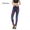 Fashion Slim Women Leggings Plus size Faux Denim Jeans Leggings Long Pocket Printing Summer Leggings Casual Pencil Pants