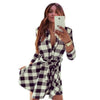 2019 Fashion Women Long Sleeve Short Dress 3/4 Sleeve Shirt Dress Plaid & Checked Dress