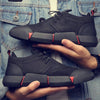 Brand High quality all Black Men's leather casual shoes Fashion Sneakers winter keep warm with fur flats big size 45 46 LG-11