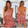 Summer Women Lace Dress Sexy Backless V-neck Beach Dresses 2020 Fashion Sleeveless Spaghetti Strap White Casual Mini Sundress