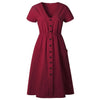 Women's Fashion Summer Short Sleeve V Neck Button Down Swing Midi Dress With Pockets Ladies Beach Dress Women Sundress Vestidos