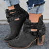 Ankle Boots Suede Leather Casual High Heels Fashion Square Rubber Khaki Buckle Strap Shoes For Women Summer Boots Size 34-43