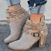 Ankle Boots Suede Leather Casual High Heels Fashion Square Rubber Khaki Buckle Strap Shoes For Women Summer Boots Size 34-43