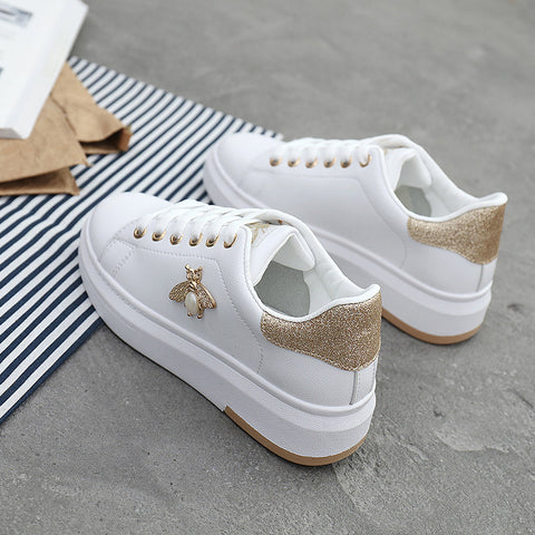 Women Casual Shoes 2019 New Women Sneakers Fashion Breathable PU Leather Platform White Women Shoes Soft Footwears Rhinestone