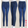 Fashion Slim Women Leggings Plus size Faux Denim Jeans Leggings Long Pocket Printing Summer Leggings Casual Pencil Pants