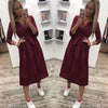 Women Vintage Front Button Sashes Party Dress Three Quarter Sleeve Turn Down Collar Solid Dress 2019 Autumn New Fashion Dress