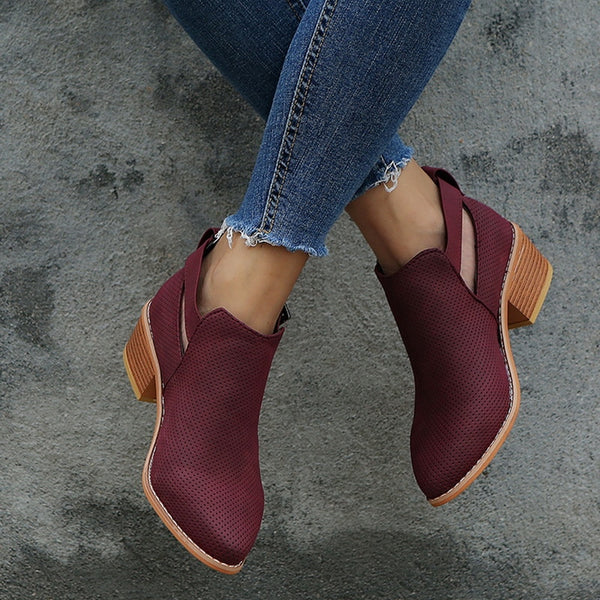 Womens Boots Fashion Casual Ladies Shoes  Boots Suede Leather Buckle Boots High Heeled Zipper Snow Shoes For Femme