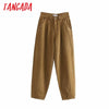 Tangada fashion women loose harm jeans pants boy friend style long trousers pockets zipper loose high street female pants 4M68