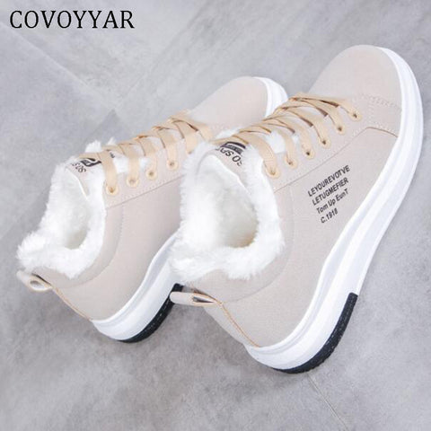 COVOYYAR 2019 Winter Women Shoes Warm Fur Plush Lady Casual Shoes Lace Up Fashion Sneakers Platform Snow Boots Big Size WSN324