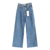 Tangada fashion women blue pleated wide leg jeans high waist pockets denim trousers female casual long pants pantalones SW01