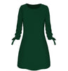 Women Fashion O-neck Solid Bow Elegant Straight Dress Spring Loose Mini Dresses 3/4 Sleeve Bow comfortable Plus Size