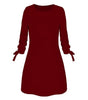 Women Fashion O-neck Solid Bow Elegant Straight Dress Spring Loose Mini Dresses 3/4 Sleeve Bow comfortable Plus Size
