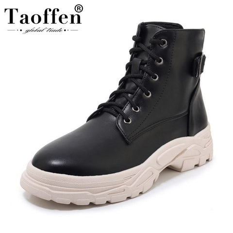 Taoffen Women New Fashion Plus Size 29-46 Warm Ankle Boots Thick Sole Pu Leather Casual Winter Shoes Woman Short Summer Footwear