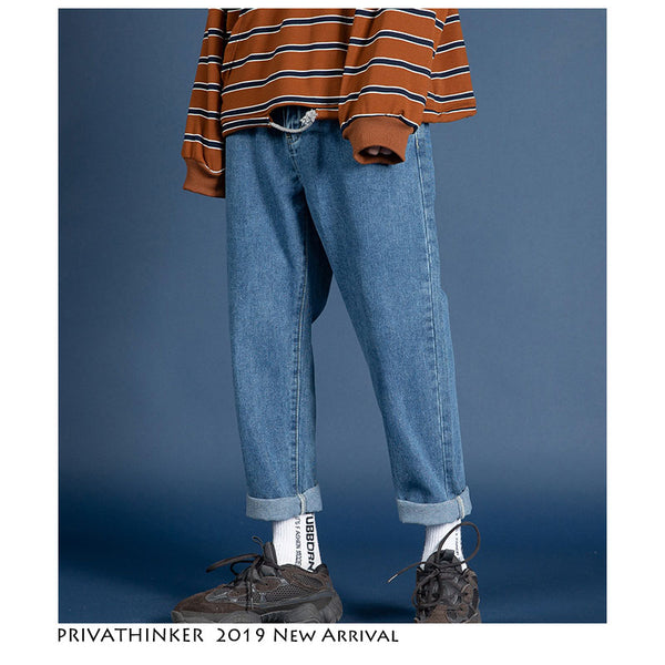 Privathinker Men Streetwear Blue Jeans 2019 Women Black Jeans Korean Fashions Harem Pants Male Denim Pants OverSize