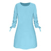 Women Fashion O-neck Solid Bow Elegant Straight Dress Spring Loose Mini Dresses 3/4 Sleeve Bow comfortable Plus Size