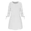 Women Fashion O-neck Solid Bow Elegant Straight Dress Spring Loose Mini Dresses 3/4 Sleeve Bow comfortable Plus Size