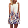 BHflutter Women Dress Summer Style 2018 New Fashion Floral Print Casual Dress O neck Short Chiffon Dress Sleeveless Beach Dress