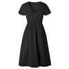 Women's Fashion Summer Short Sleeve V Neck Button Down Swing Midi Dress With Pockets Ladies Beach Dress Women Sundress Vestidos