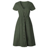 Women's Fashion Summer Short Sleeve V Neck Button Down Swing Midi Dress With Pockets Ladies Beach Dress Women Sundress Vestidos