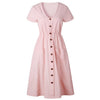 Women's Fashion Summer Short Sleeve V Neck Button Down Swing Midi Dress With Pockets Ladies Beach Dress Women Sundress Vestidos