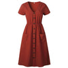 Women's Fashion Summer Short Sleeve V Neck Button Down Swing Midi Dress With Pockets Ladies Beach Dress Women Sundress Vestidos